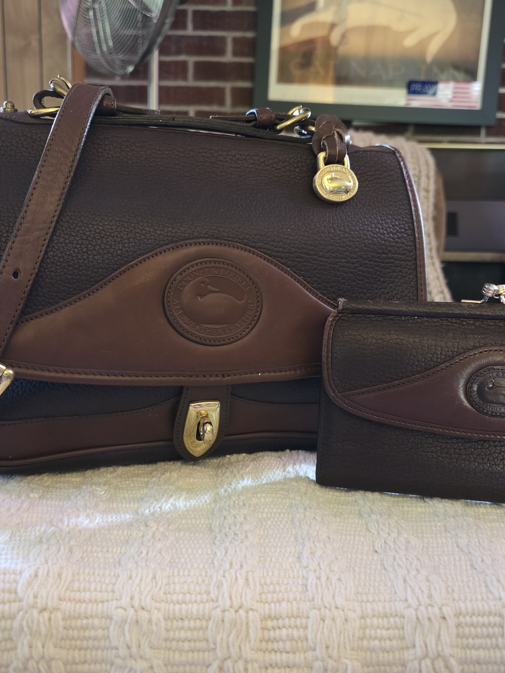 Dooney & Bourke Dark Brown and Chestnut Leather Satchel with Wallet